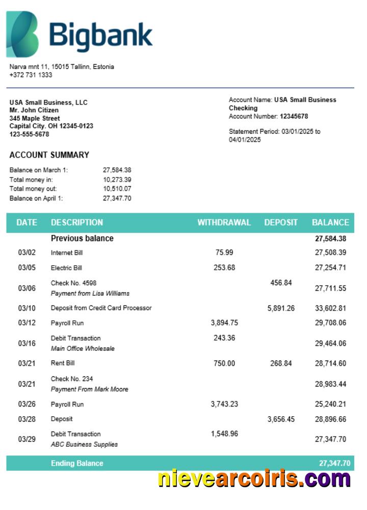 Bigbank firm account statement